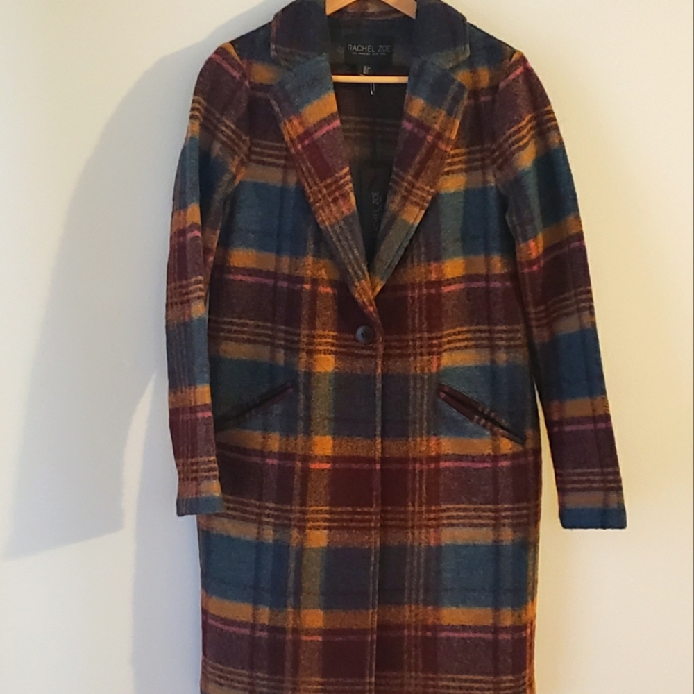 rachel zoe wool blend coat.  small,  plaid,  hoodie not included